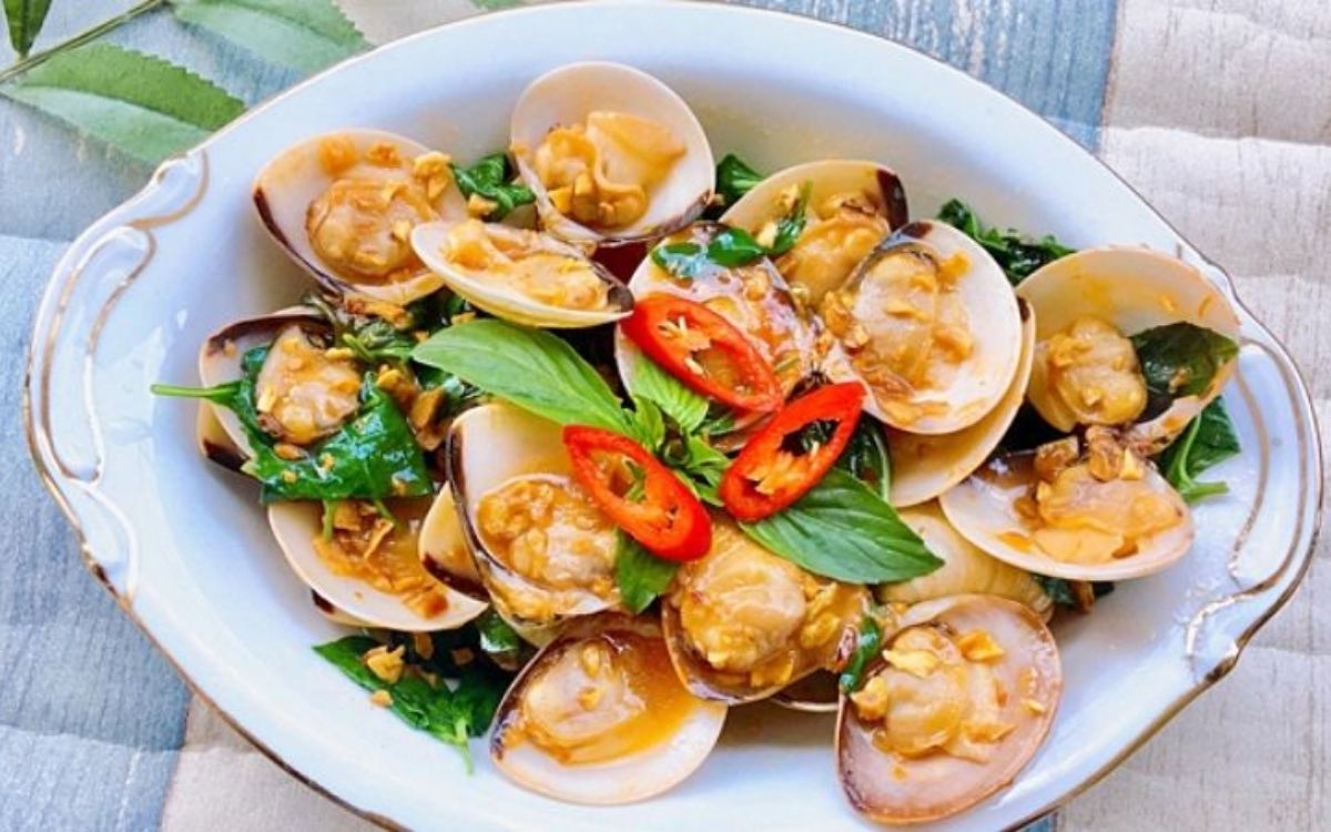 Thành phẩm sò lụa xào sa tế 